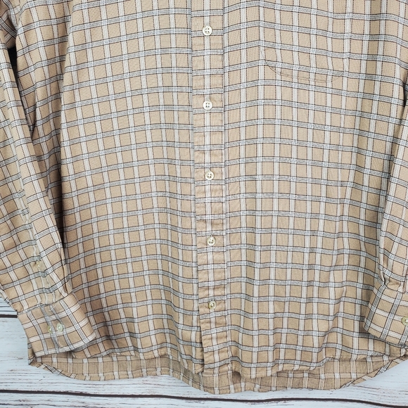 Burberry London Mens Large Tan Plaid Long Sleeve Button Down Dress Shirt    #128 - Picture 3 of 11